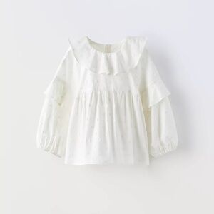 Zara Swiss Dot Ruffle Blouse